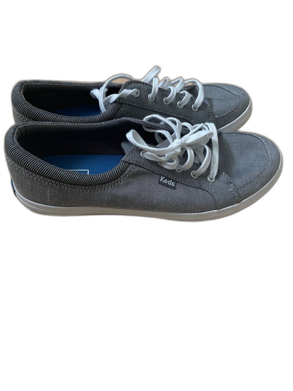 Keds Women’s Gray Canvas Lace-Up Sneakers with White Laces 7.5